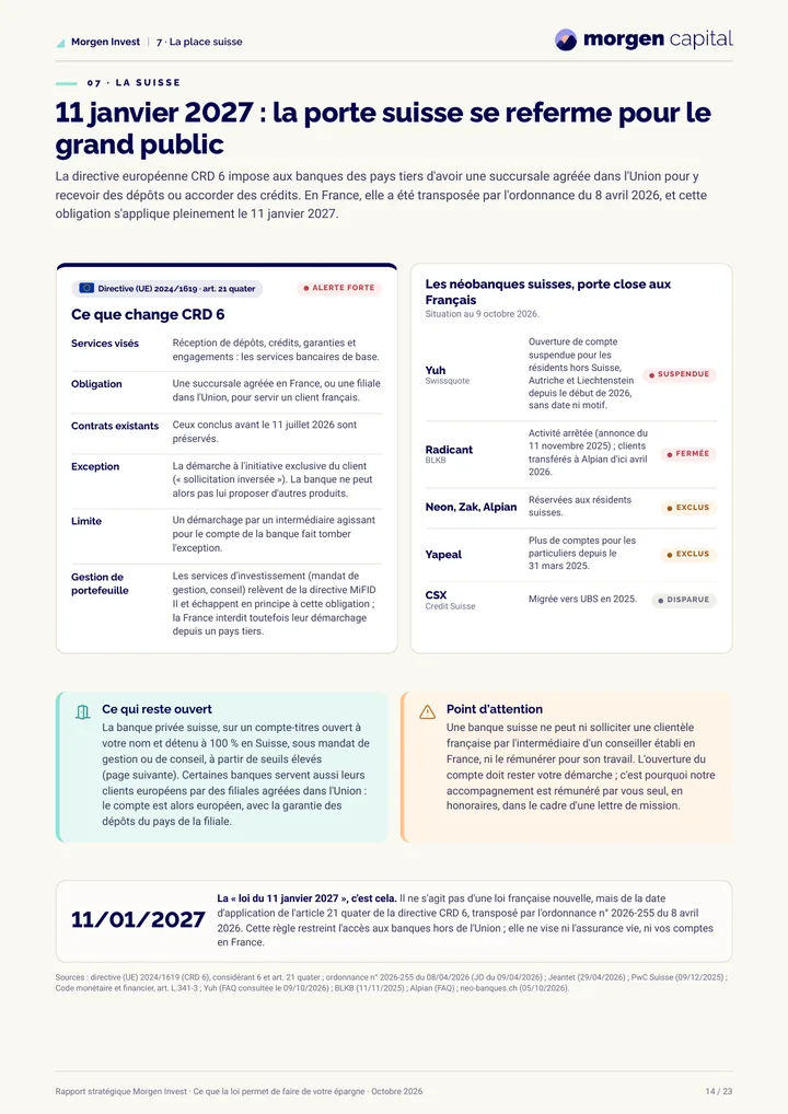 Page du rapport : Le 11 janvier 2027 et les banques suisses